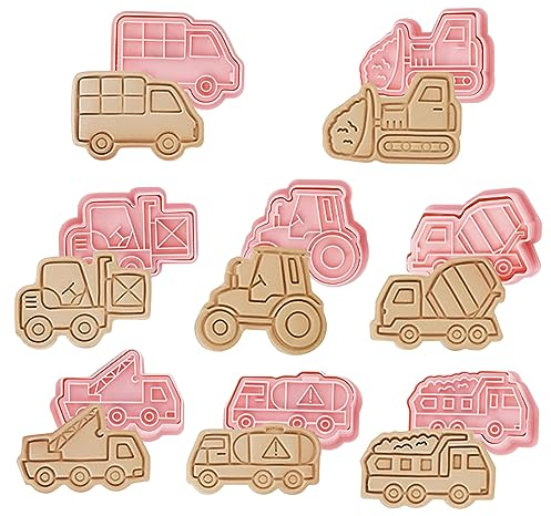 Cartoon Fun Keksformen, 8 Stück Kunststoff Ausstechformen Stempel Set, Ausstechformen für Kinder, 3D Ausstechformen Formen, Keksausstecher zum Backen, Keksausstecher Stempel Prägung