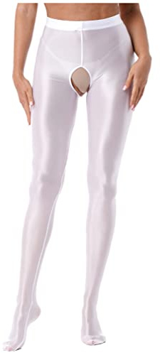 iiniim Women's Glossy Opaque Full Footed Pantyhose High Waist Shimmery Hold Up Stockings White XL