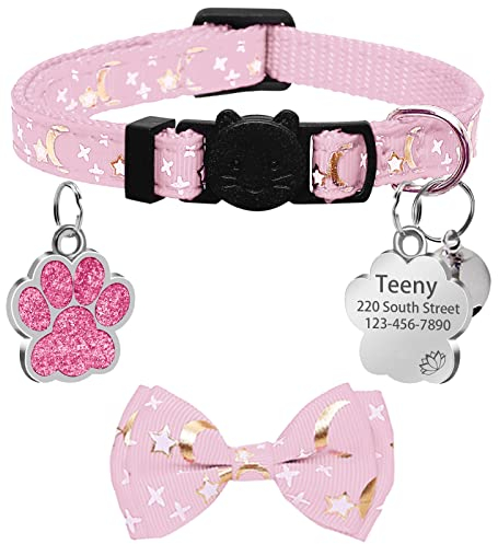 CAMAL Katzenhalsband mit Hundemarke, Katzenhalsband mit Schleife Krawatte und Glocke, Verstellbar 19–30 cm, Katzenhalsband mit Sicherheitsverschluss für Katzen und Welpen (Rosa)