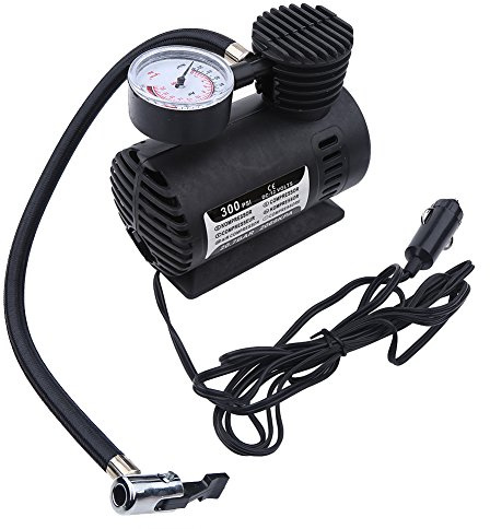Tissting Mini Compresor de Aire Portátil, 12V 300PSI Longitud Cable 2,1 m | Compacto ABS para Inflar Neumáticos, Inflador eléctrico con Detector Presión para Bicicletas,Coches,Motocicletas y Triciclos