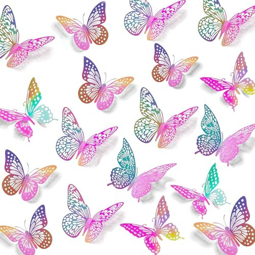 3D-Schmetterlings-Wandaufkleber, 48 Stück, 3 Stile, 3 Größen, abnehmbar, metallisch, Wandaufkleber, Raumbild, Dekoration für Kinderzimmer, Klassenzimmer, Party, Hochzeit, Dekoration, DIY-Geschenk