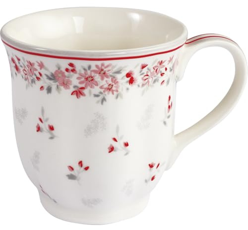 GreenGate Tee Becher Emberly Weiss Blumen Tasse mit Henkel 250 ml Teetasse