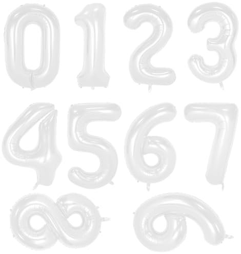 10 pz palloncini numerati numero 0-9 Foil Palloncini, 40 cm, autogonfianti, riempiti d'aria, elio, numeri Mylar per decorazioni per feste di compleanno (bianco)