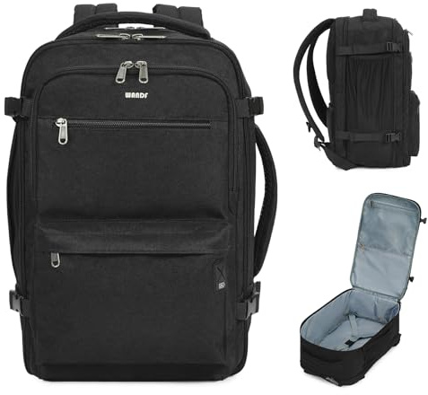 WANDF Borsa Cabina 40x20x25 per le compagnie aeree Ryanair, zaino bagaglio a mano per viaggi sotto il sedile con tasca impermeabile, zaino laptop da 15,6 pollici uomini e donne(Nero)