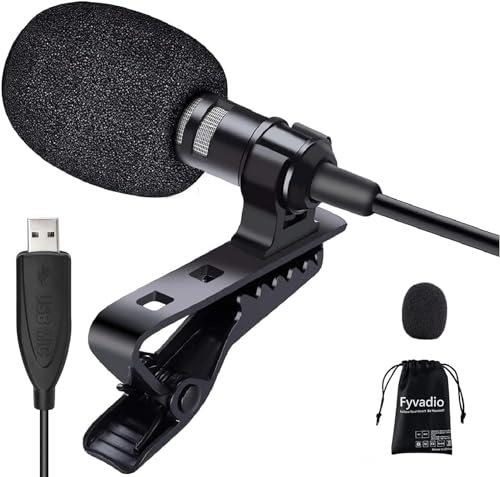 Fyvadio Micro PC, 3 Meters USB Microphone, Lavalier Clip on Condensateur Professionnel Microphone pour Ordinateur, Portable and Mac, Parfait Gaming, Podcast, Enregistrement, Streaming [Plug & Play]