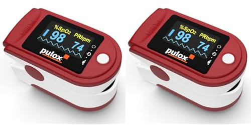 Pulsoximeter PULOX PO-200 Solo in Rot Fingerpulsoximeter für die Messung des Pulses und der Sauerstoffsättigung am Finger (Packung mit 2)