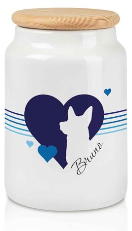 GRAVURZEILE Große Leckerlidose - Herz Motiv - Personalisiert mit Name - Geschenk für Hunde und Katzen - Zur hygienischen Aufbewahrung von Hundekeksen und Leckerlies - Für Tierbesitzer - Hund v2