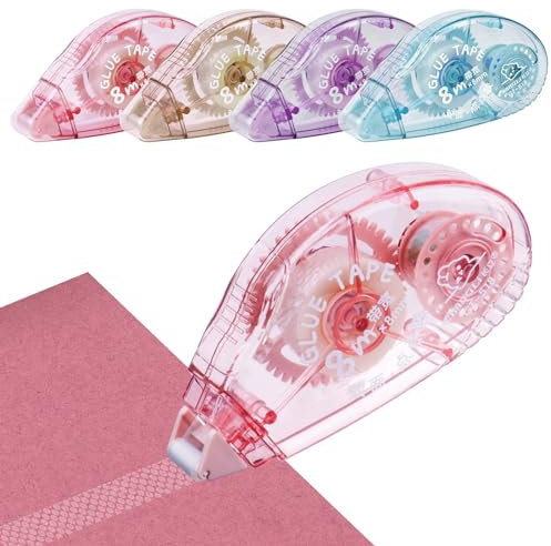 CHGANG Glue Roller Tape, 4 Pack Double Side Tape Dispenser, 8mx8mm Adhesive Glue Roller Tape for Crafting, Cards, Photo, Journal, Scrapbooking Supplies