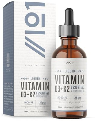 Vitamin D3 K2 Drops - High Strength Vitamin D3 4000 IU & Vitamin K2 25mcg – 30ml (600 Drops) - Liquid Vitamin D 1000IU per Drop - MCT Oil Base - by Alpha01