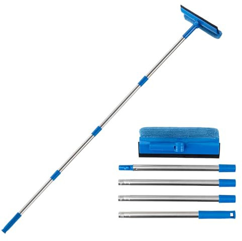 Professional Window Squeegee,2 in 1 Window Cleaner with Long Stainless Steel Handle,Sponge Car Window Squeegee for Gas Station, Glass,Shower (68 Pole)