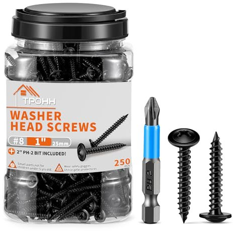 250 PCS Vis Tête Plate Large Cruciforme PH2 Ø 4,2 x 25 mm Acier Carbone 8.8 Noires Oxyde, Résistantes à La Corrosion, Vis Polyvalentes Pour Bois, Métal et Plastique – TPOHH