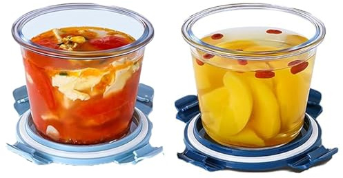 S.ROKE TTAN Contenedores Redondos de Vidrio para Almacenamiento de Alimentos, Recipientes de Sopa Con Tapas, Hermético para Alimentos