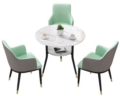 RUANLOV Rundes Esstisch-Set mit 3 Stühlen, Esstische for Kleine Räume, Hitze- und Kratzbeständige Desktop, Meetings, Freizeit-Couchtisch, für Wohnzimmer Küche Büro (B 80CM)