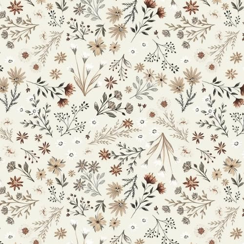 Fiula Self Adhesive Wallpaper Peel and Stick Wallpaper Vintage Contact Paper Light Brown 41CMx3M Floral Leaves Vinyl Furniture Sticker Renter Friendly Sticky Back for Living Room Bedroom
