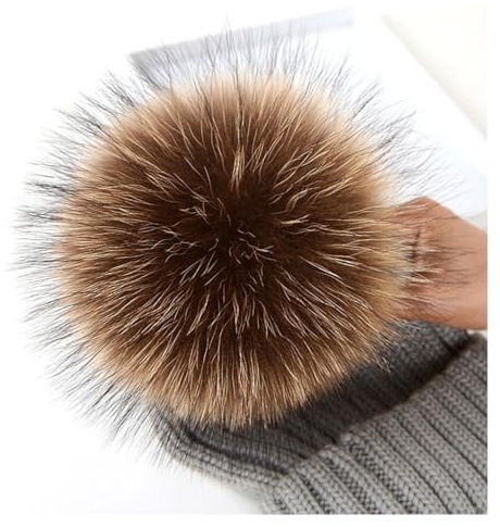 BrightGlow Naturlig pälstofs 16 cm mjuka pom poms för pyssel päls äkta päls pompon tofs med nål stor pom pom bollar fluffiga plyschbollar pompoms för mössor brun 1 styck