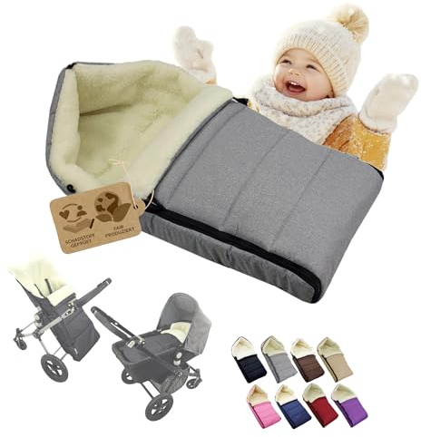 Fotsäck [vinteråkpåse för barnvagn] buggy babystol eller släde, babyåkpåse med lammull, gosig, varm, tvättbar, 90 cm (melerad, ljusgrå)