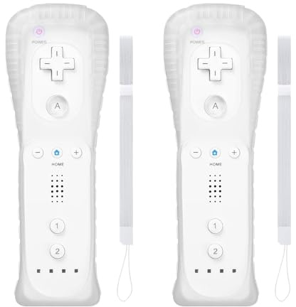 Wii Controller 2 Pack,Controller mit Silikonhülle und Handgelenkriemen | Nicht Motion Plus,Weiß
