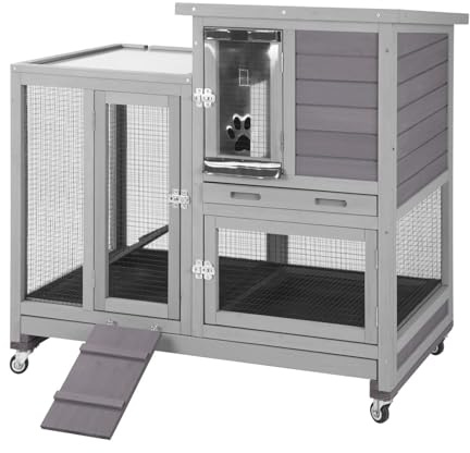 Seiyierr Kaninchenkäfig Indoor Bunny Hutch Große Meerschweinchenkäfige im Freien mit abnehmbarem unteren Drahtgeflecht Einfache Reinigung 40 L×26 W×37 H