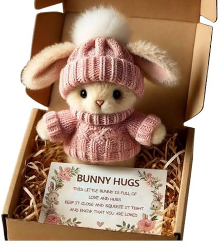 ZoraYorce Easter Mini Cute Bunny Hug, Mini-Knitted Bunnies Hug Easter Gift, Rabbits Stuffed Animal Sets with Gift Box Inspirational Card, for Friends, Family