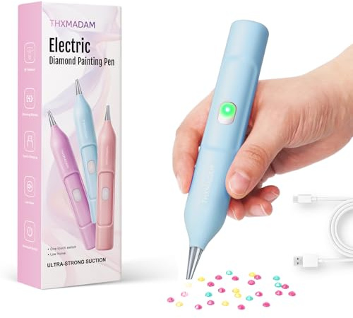 ThxMadam Elektrischer Diamond Painting Stift Pro, Cordless Electric Diamond Painting Pen with Vacuum Pump, Werkzeuge & Zubehör für DIY Diamantmalerei, USB-C Charging (Blau)