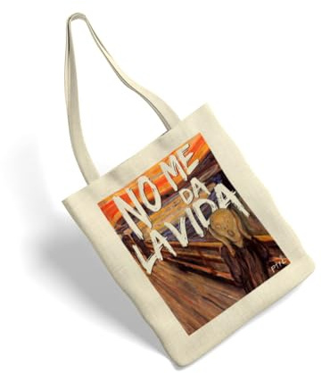 Puterful - Bolsa de tela PTFL ART - No me da la vida - Natural - 100% algodón - 35x39 CM - Tote bag - Bolsa tela asa larga