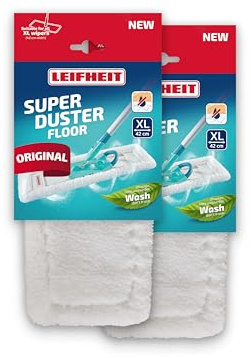 Leifheit Housse Anti-poussière SUPERDUSTER Floor XL, Lot de 2, mop Balai en Microfibre Lavable pour carrelage, stratifié et parquet, Balai à Plat pour sols secs, Laver au Lieu de Jeter