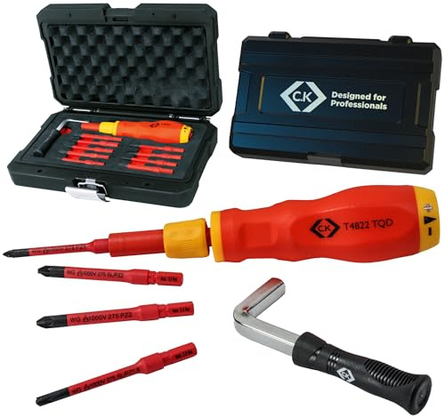 C.K Dexpress VDE Adjustable 1.2 – 6.0 Nm Torque Screwdriver Set, Up to 10x More Accurate, 10pc Electricians Kit, ISO 6789 Calibrated, 9 Slim Bits inc. RCBO Tool, Hard Toolbox Case, CK Tools, T4822 TQD