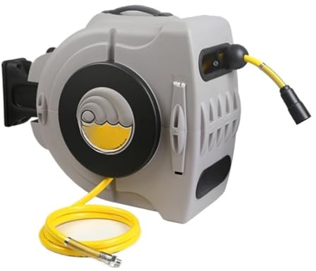 Avvolgitubo For Tubo Del'aria In PVC Rimovibile Da 3/8 Pollici E 20 Metri, Tamburo Del'aria Retrattile Automatico A Parete, Attacco Rapido Maschio In Entrata/uscita(20M)