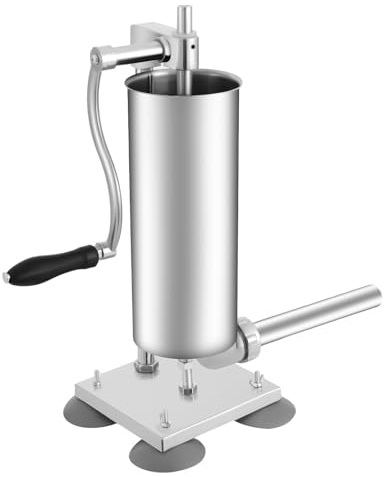 DunleyMin 3L Manuell Wurstfüllmaschine Vertikale Edelstahl Wurstfüller Sausage Stuffer Machine mit 6 Größen Handkurbel Wurstmaschine Füllen Wurstfüller Fleischwerkzeuge