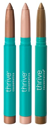 Thrive Causemetics Brilliant Eye Brightener Eyeshadow Stick Bundle for Hazel Eyes, 3 Shades, Waterproof & Crease Proof Cream to Powder Long Lasting Formula, 3 Shadow Sticks & Confetti Makeup Bag