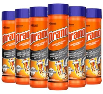 Drano Power-Granulat Rohrfrei Abflussreiniger, Abflussreiniger, Rohrreiniger, 500g 6er Pack