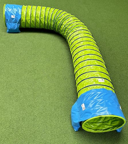 Callieway® Dog Agility Tunnel Profi, 60cmØ, Agility Tunnel (Conforme alla FCI) - Smart Grip a 360° + 2 Sacchi di Sabbia già Inclusi! (5m, Verde Lime)