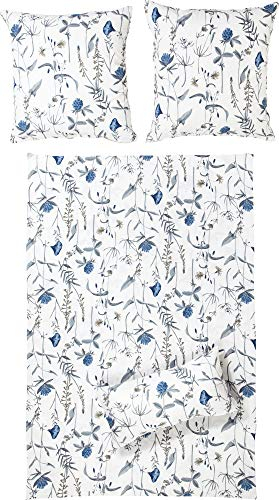 Erwin Müller Perkal-Seersucker Bettwäsche blau-weiß Größe 80x80 cm / 135x200 cm geblümt, schnelltrocknend, bügelfrei, mit Reißverschluss