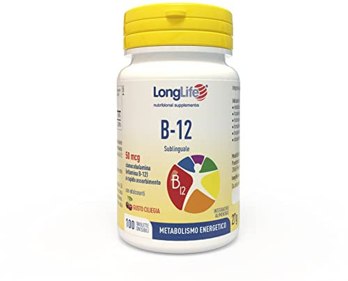 LongLife® B12 50 mcg | Vitamina B12 | Formula esclusiva sublinguale | Elevato assorbimento | 100 tavolette divisibili | Fino a 100 giorni di trattamento | Vegano e senza glutine