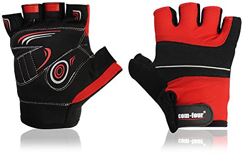 Wilhelm Sell® rutschfeste Sport-Handschuhe für Fitness-Training und Fahrrad-Touren, Halbfinger-Handschuhe für Rad und Bike, Damen und Herren, Unisex (1 Paar - Größe L schwarz/rot/grau)