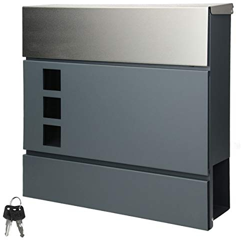 ECD Germany Briefkasten mit Zeitungsfach, Anthrazit/Silber, 37x10,5x36,5 cm, aus Edelstahl, Sichtfenster, inkl. 2 Schlüssel, Montagematerial, Moderner Wandbriefkasten, Postkasten Mailbox Zeitungsrolle