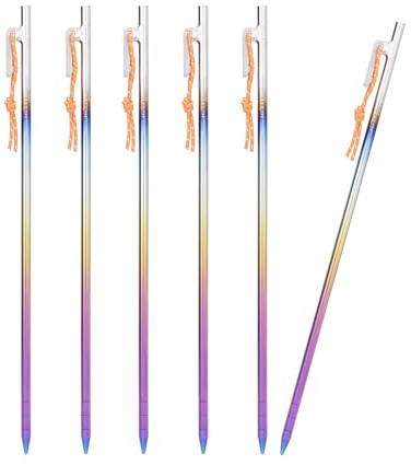 iBasingo Titanlegierung Zeltheringe 35cm 6 Stück Ti4013P | Schwerlast Zeltnägel Bunt, Langlebig Titan Heringe Gartenpfähle, Erdpfähle für Camping, Markise, Tarp, Outdoor Reise