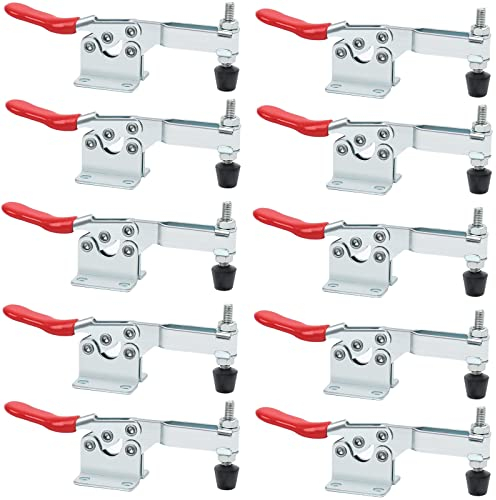 10 Stück GH-201-B Kniehebelspanner, Horizontaler Schnellspanner, Verstellbare Schnellspanner für Maschinenbedienung, Holzbearbeitung, Schweißen, Elektronikmontage (90KG/200Lbs Fassungsvermögen)