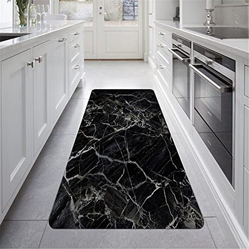 Stillshine. Läufer Teppich Flur rutschfest Waschbar Flanell Lange Pflegeleicht Teppich für Küche Schlafzimmer Wohnzimmer,Elegant Marmor Muster Weiß Schwarz Teppich (Farbe 2,60×180 cm)