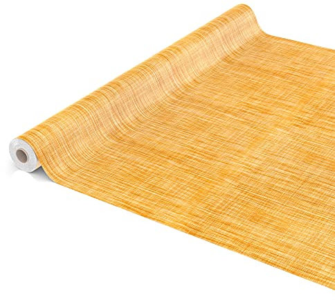 Bordsduk, tvättbar, vaxad bordsduk, 1000 x 140 cm med skuren kant i linneoptik, gul trädgårdsbordsduk, vaxduk