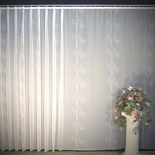 EASYHomefashion Hochwertige Fertiggardine Voile Store Deko Schal mit Stickerei Faltenband Bleiband Garda Weiss 245 x 300 cm (HöhexBreite)