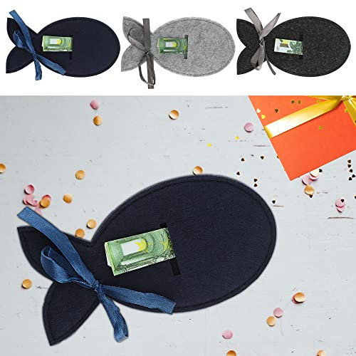 Geldgeschenke 4er Set Fische │Filz hellgrau dunkelgrau │ Verpackung Gastgeschenk Geschenk (1 x 3er Set Geldgeschenk Fisch)
