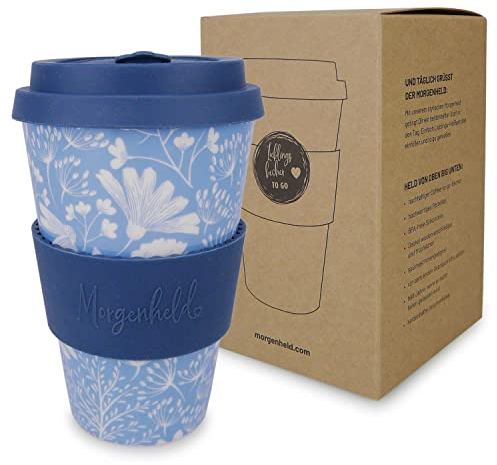 Morgenheld Tazza da Caffè da Asporto Flower 380ml Porcellana Mug takeaway con tappo in silicone, senza BPA, Coffee-to-go Cup da Viaggio con coperchio, Perfetta per caffè tè e in movimento