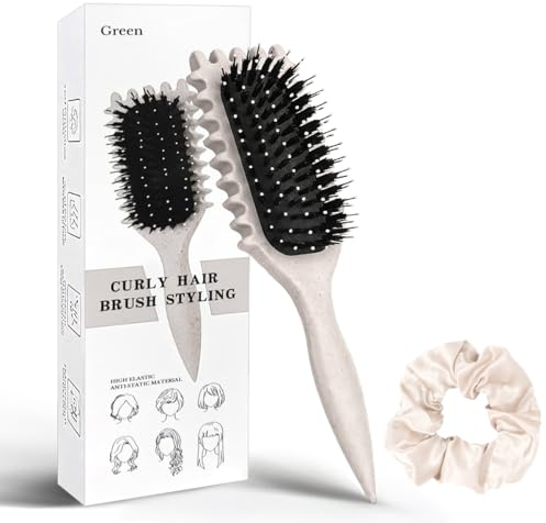 O-Kinee Curl Defining Brush,Curly Hair Brush,Cepillo Rizos con Coletero,Reducir el Tirón y la Separación de Rizos