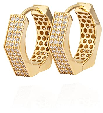 NKlaus Paar 18mm Creolen 585 Gelbgold 14 Karat Klappcreolen 8 eckig funkelde Zirkonia weiß Damen Goldohrringe mit zeitlosem Desing 11400