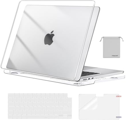 MOSISO Kompatibel mit MacBook Air 15 Zoll Hülle M5 M4 M3 M2 2026 2025-2023 | Ultradünne Hartschale Hülle & Tastaturabdeckung & Displayschutz & Beutel A3448 A3241 A3114 A2941, Kristallklar