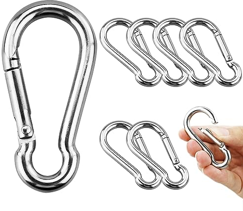 8 Stück M8 Karabiner Edelstahl 304, Karabinerhaken Tragfähigkeit 250kg/550lb, Karabiner mit Federhaken für Rucksack, Camping, Reisen, Wandern (φ8x80mm)