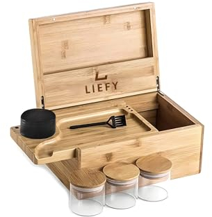 LIEFY Hölzerne Aufbewahrungsbox mit Kräutermühle - Das optimale Küchenzubehör für Kräuterliebhaber (Muster-Lotus)