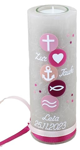 Cerziies® Taufkerze Rustik LEIA Junge oder Mädchen mit Name und Datum, individuell und handverziert 2200, Variante:Klassischer Docht