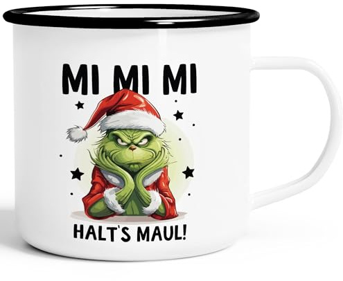MoonWorks® Emaille-Tasse Anti Weihnachten Spruch Ironie Sarkasmus lustige Weihnachtsbecher Geschenke für Weihnachtsmuffel Emaille-weiss-schwarz standard